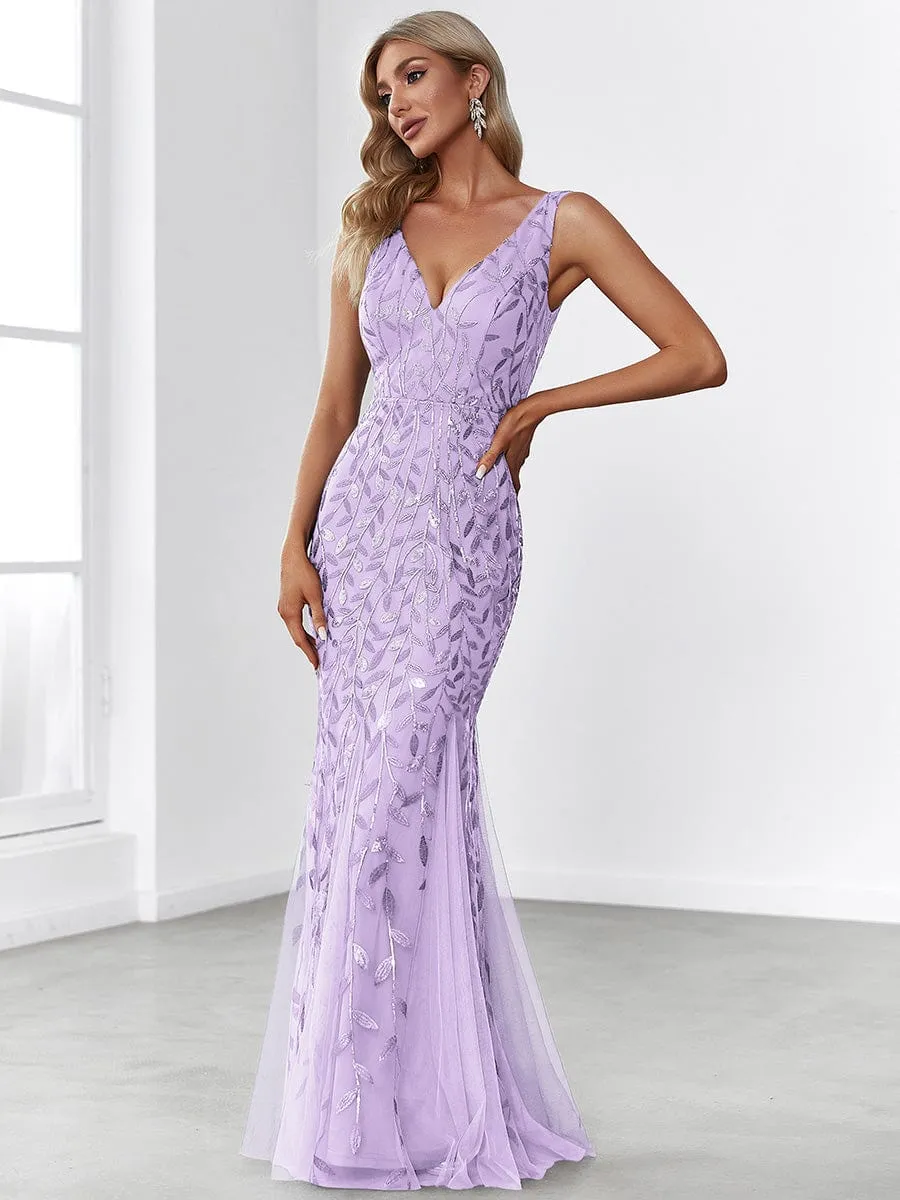 Women's Double V-Neck Fishtail Sequin Evening Dress