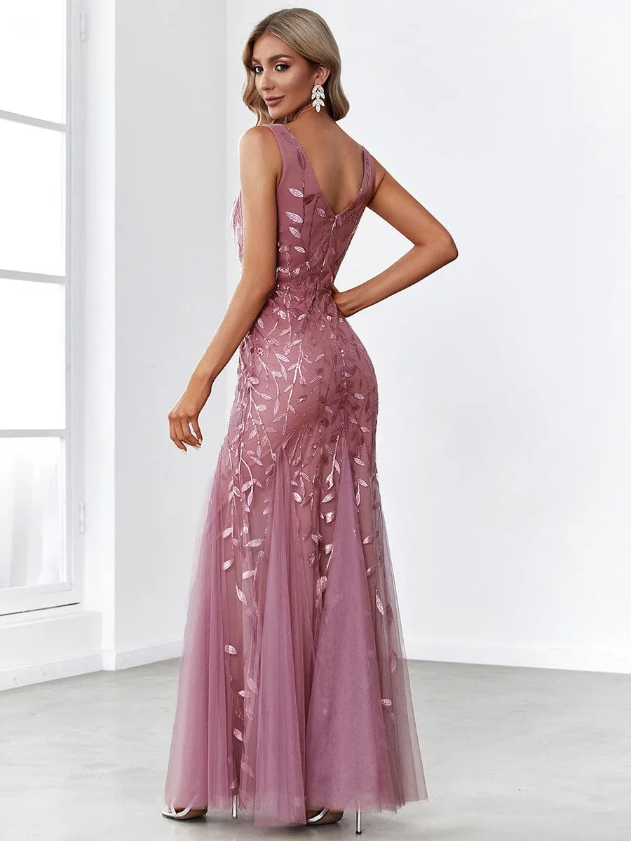 Women's Double V-Neck Fishtail Sequin Evening Dress