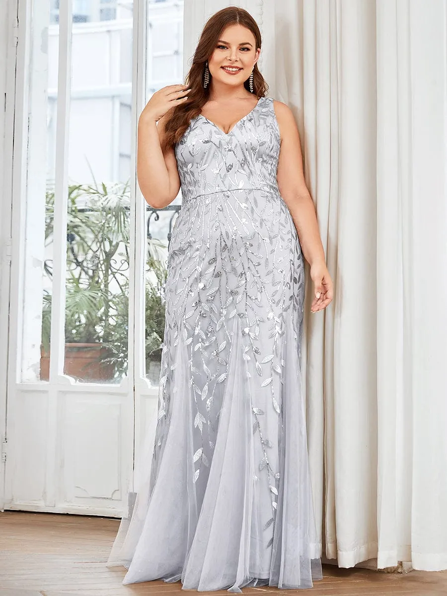 Women's Double V-Neck Fishtail Sequin Evening Dress