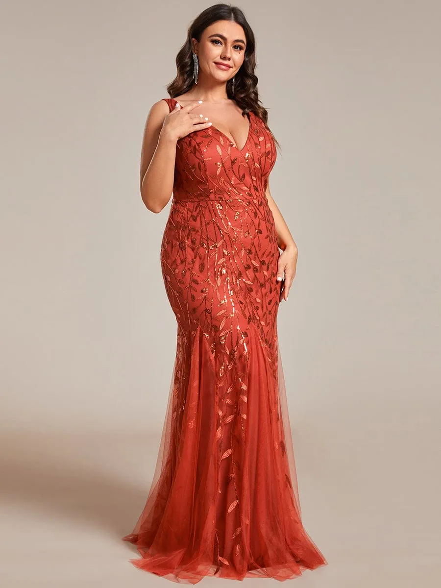 Women's Double V-Neck Fishtail Sequin Evening Dress