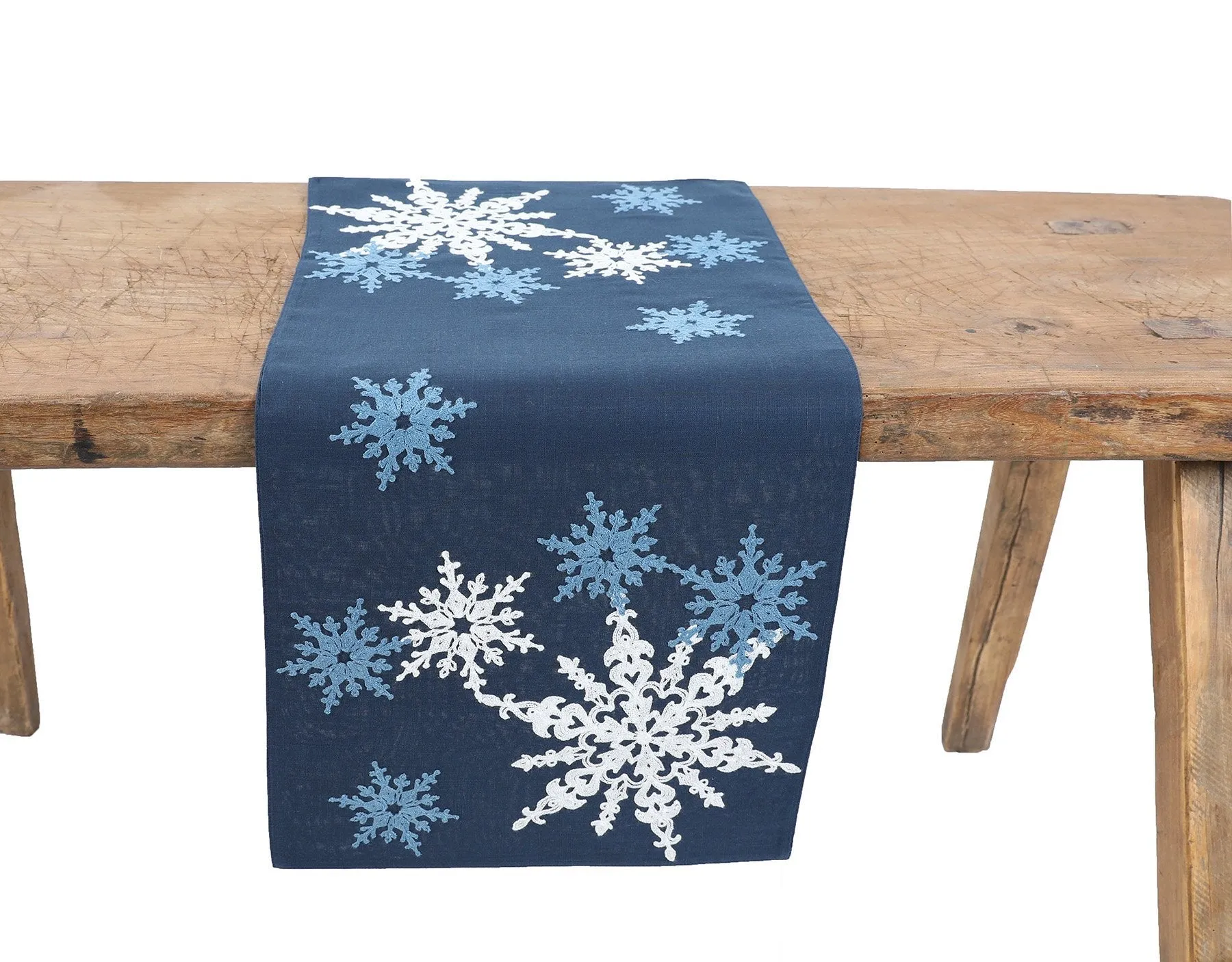 XD19802-Magical Snowflakes Crewel Embroidered Christmas Table Runner