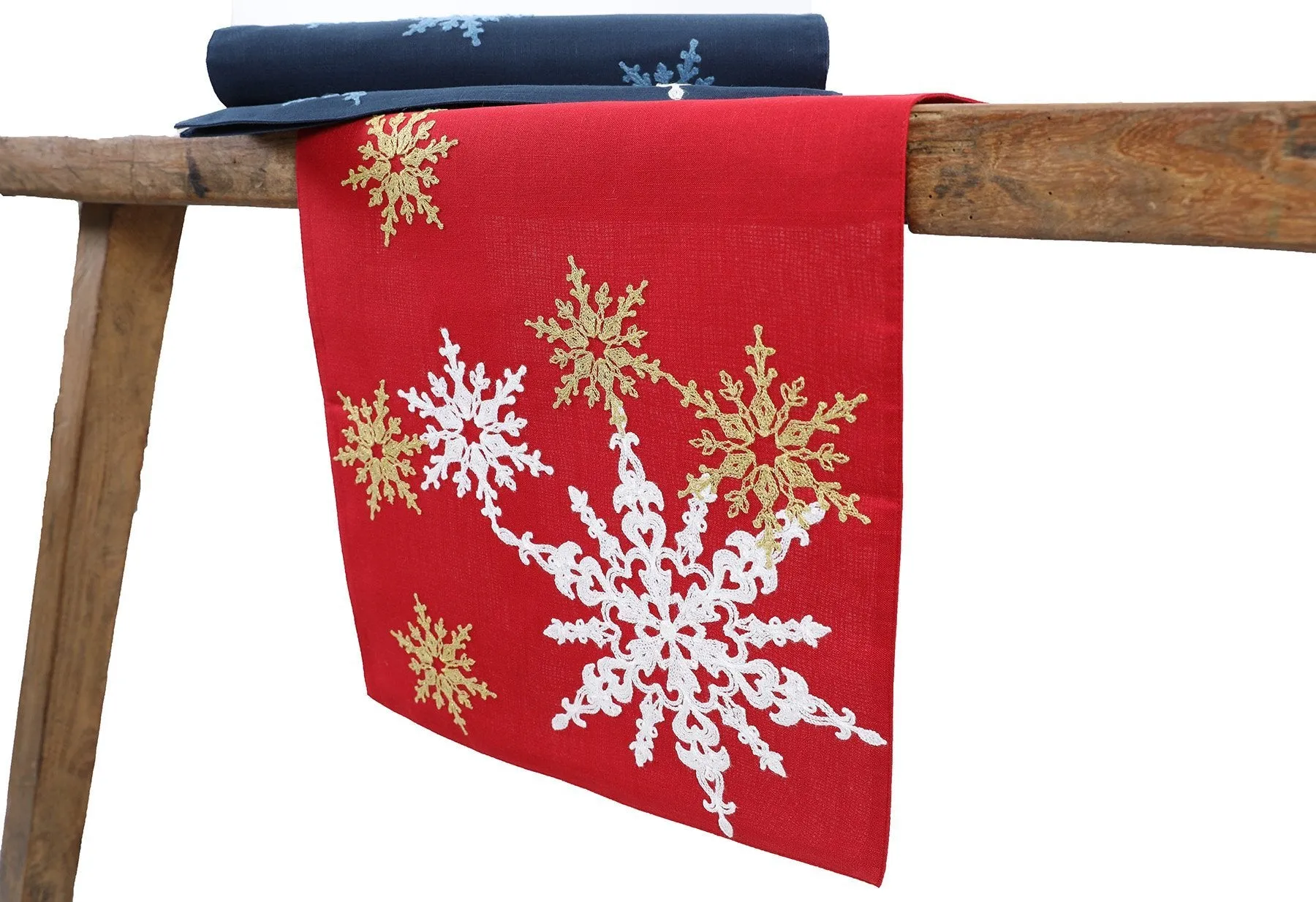 XD19802-Magical Snowflakes Crewel Embroidered Christmas Table Runner