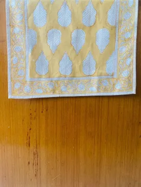 Yellow and Off White Leaves Printed Table Runners